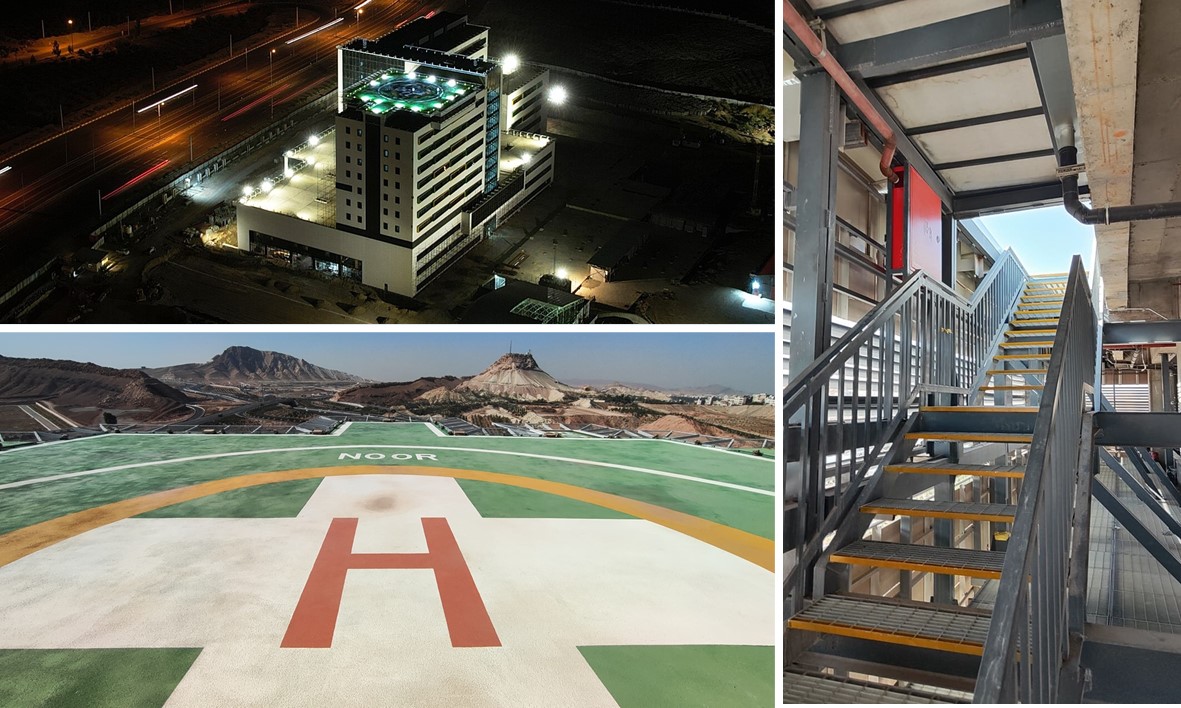 سیستم روشنایی و اطفای حریق هلی پورت بیمارستان نور قم