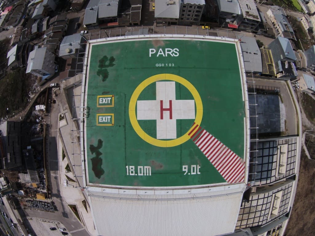 تصویر هوایی و کامل از هلی پد بیمارستانی پارس رشت